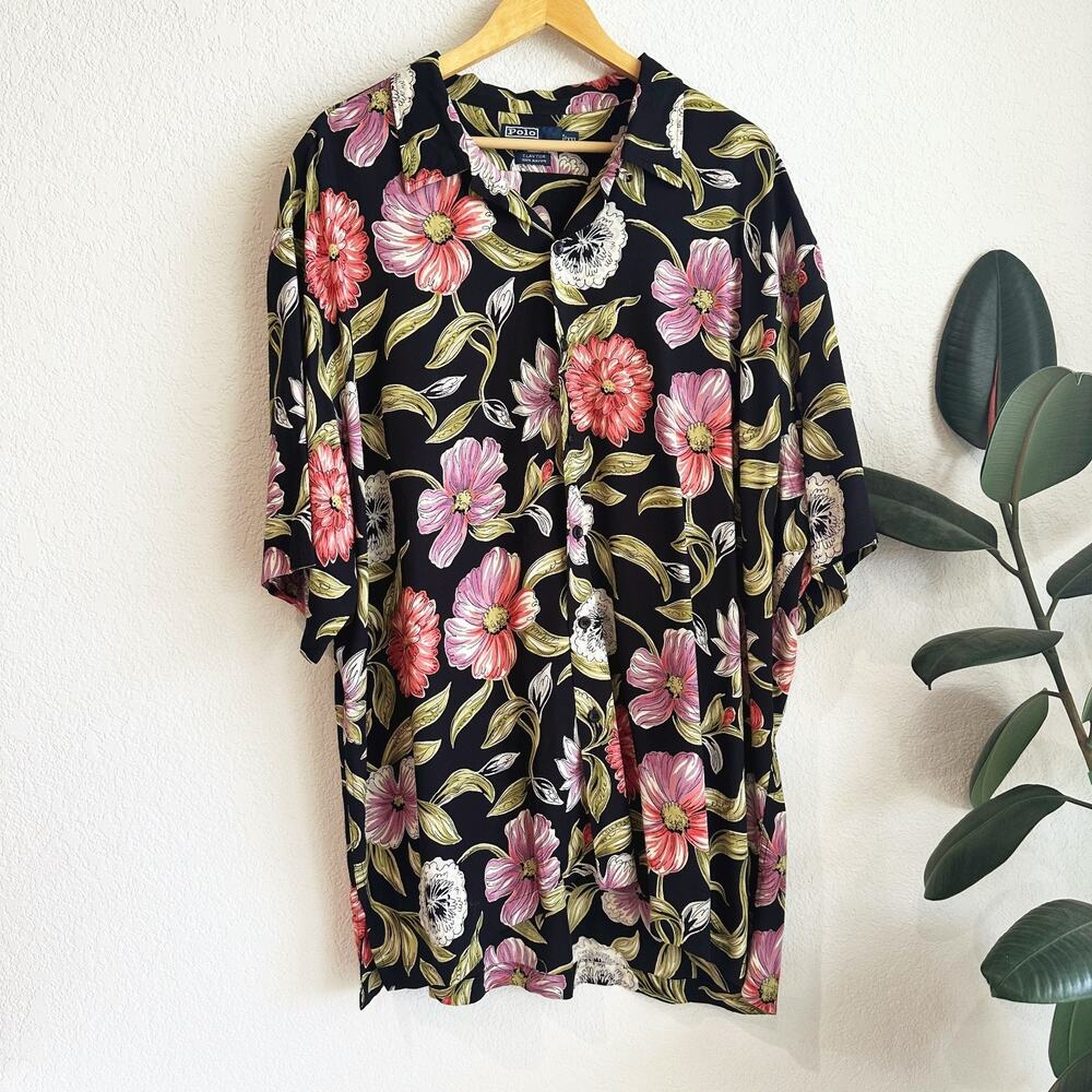 VTG 90s Polo Ralph Lauren Clayton Button Up Floral Hawaiian Shirt XXL Resortwear